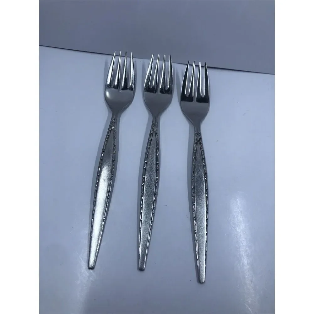 3 pcs Oneida Community Venetia Salad Fork Stainless Steel Burnished Handle. Read